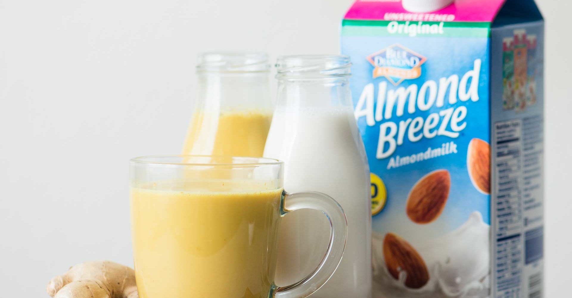 golden milk ingredients with almond breeze original carton