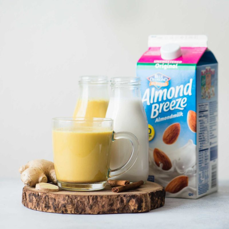 golden milk ingredients with almond breeze original carton