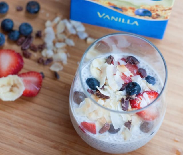 Banana Split Chia Seed Pudding in a Glass Cup