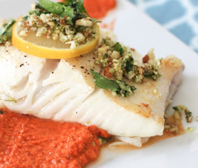 Seared Halibut With Romesco Sauce