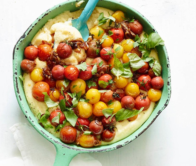 White Cheddar Polenta with Tomatoes