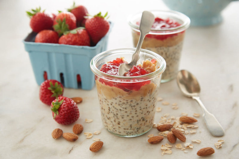 Cup of peanut butter and jelly overnight oats