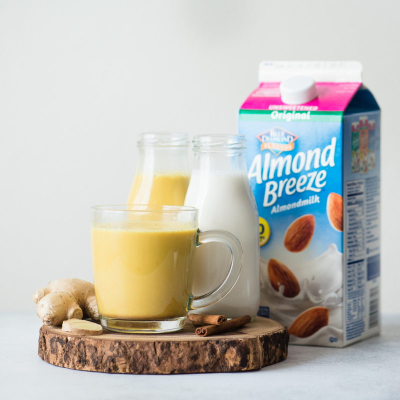 glass of Golden Bilk with Almond Breeze Unsweetened Original
