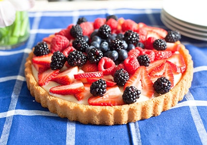 Summer Fruit Tart with Strawberries, Blueberries and Blackberries